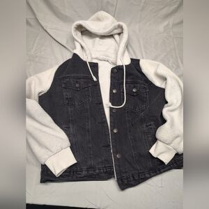 Women's Black and White Hooded Jacket